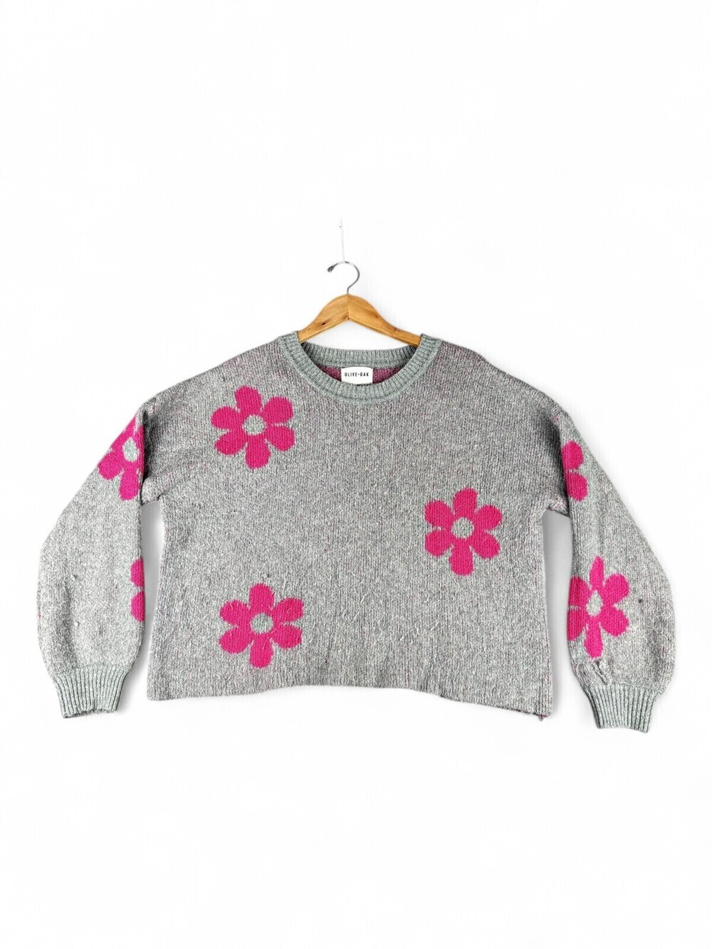 Olive + Oak Floral Crewneck Sweater Women's L Gray/Pink